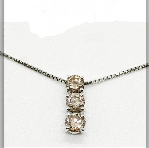 Platinum Natural Champagne Natural Diamonds 1.00 ctw Necklace/ 18.1